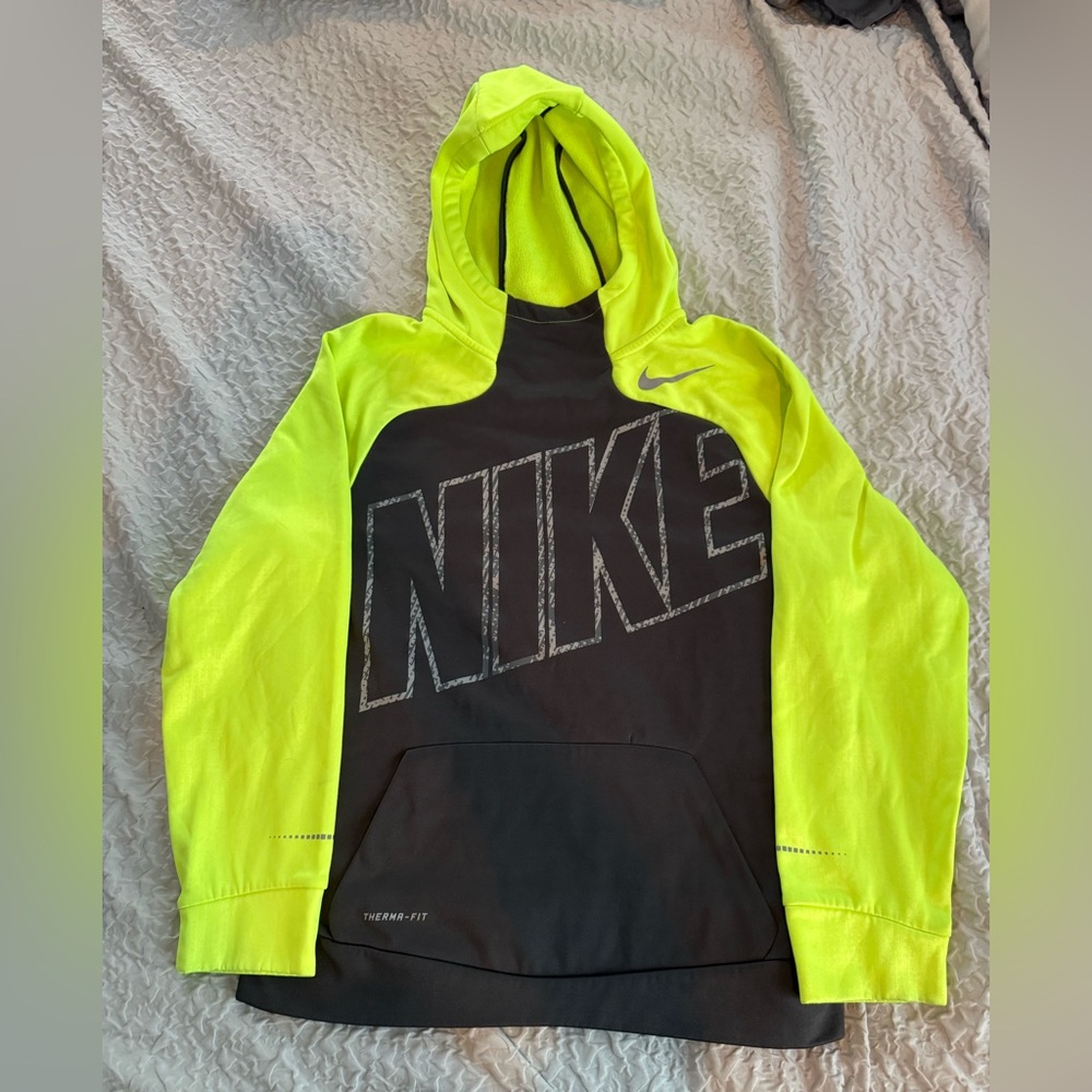 Nike Kids Neon Yellow and Black Therma-Fit Hoodie size XL